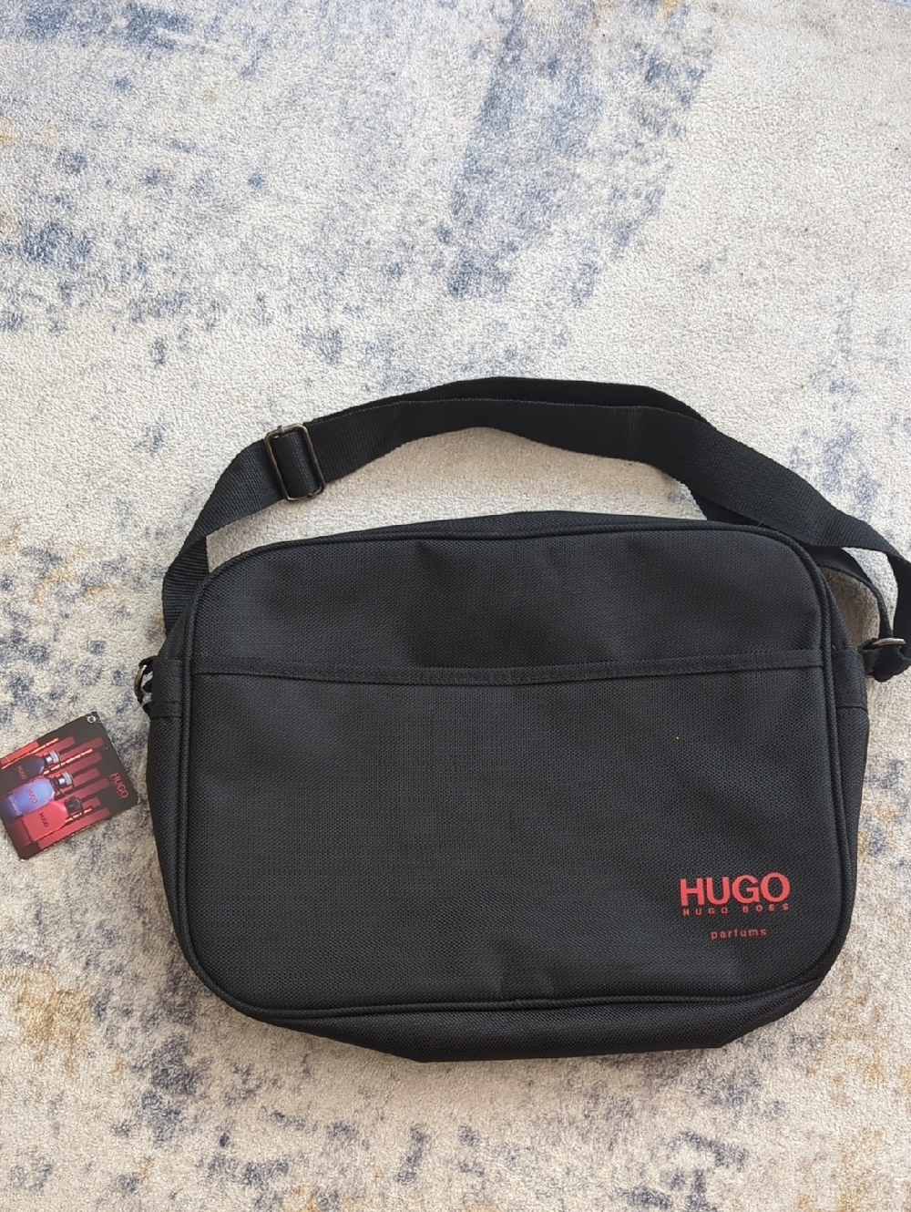 HUGO BOSS Parfum Black Messenger Bag with Red Logo-NWT
